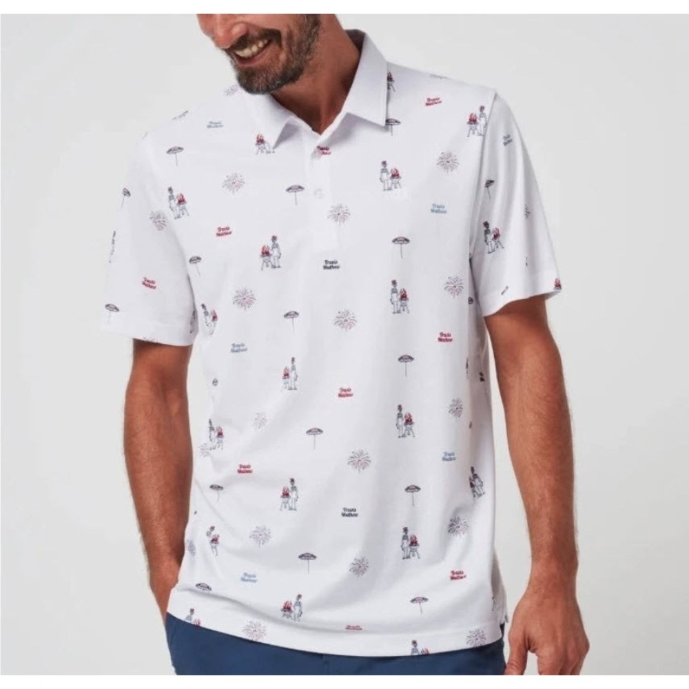 NWT Travis Mathew Golf Polo Shirt Mens M Neighborhood Party Stretch MSRP $99‎